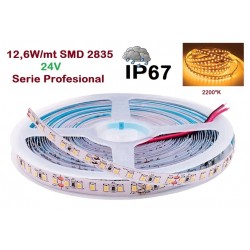 Tira LED Flexible 24V 12,6W/mt 120 Led/mt SMD 2835 IP67 2200ºK Serie Profesional, Venta por metros